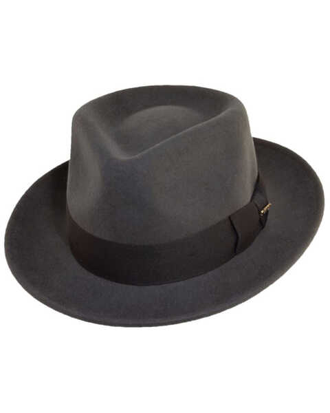Image #1 - Scala Fashion Gray Wool Felt with Grosgrain Trim Fedora Hat, , hi-res
