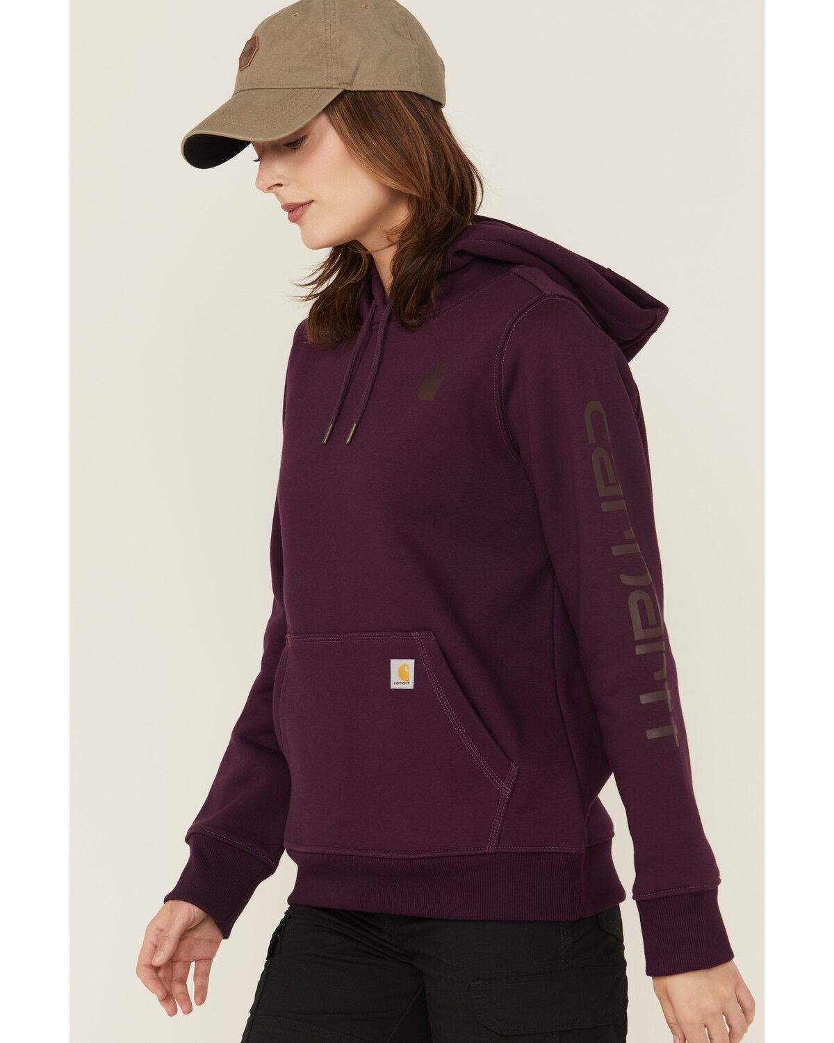 Image #2 - Carhartt Women's Relaxed Fit Midweight Logo Graphic Hoodie, Purple, hi-res