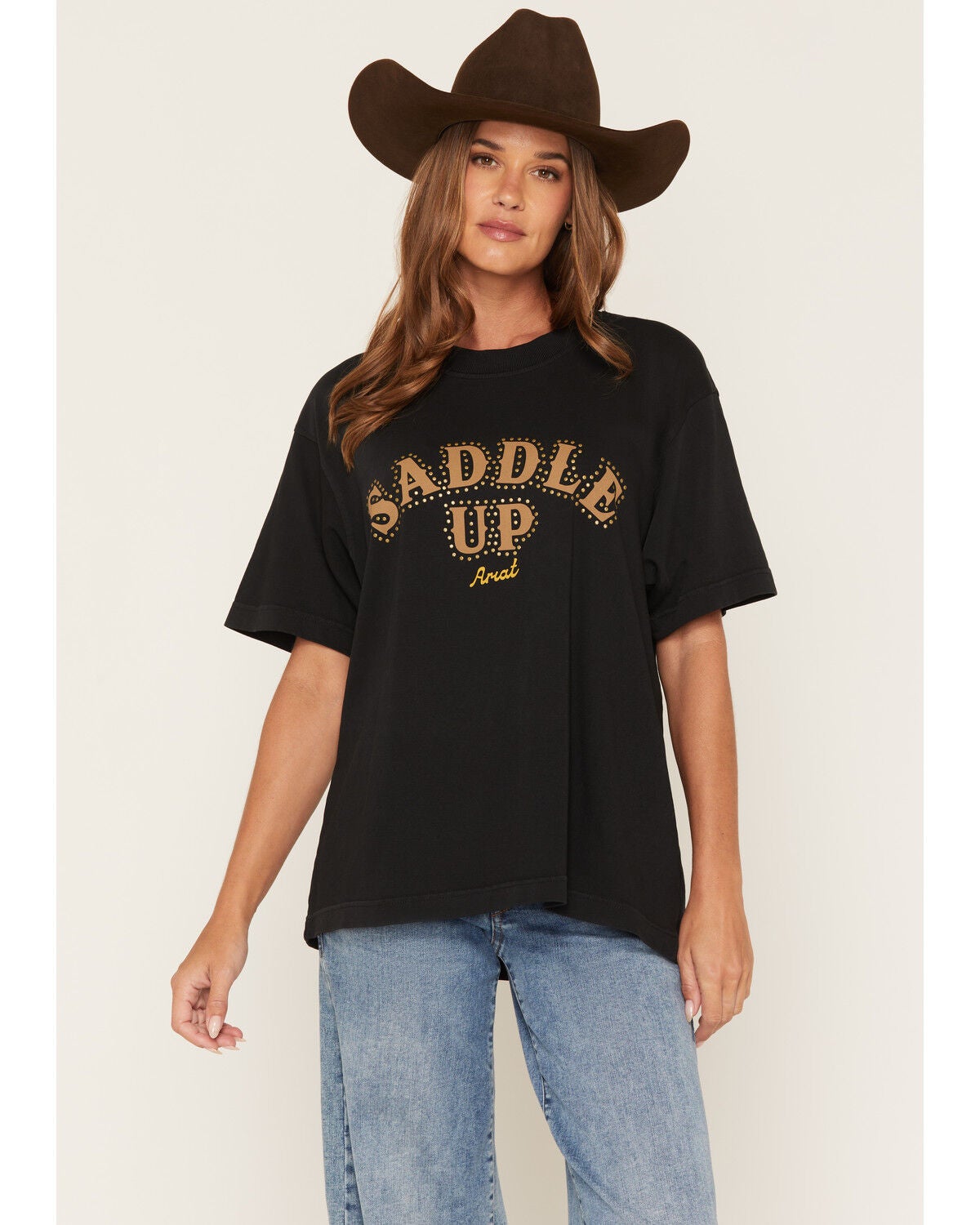 Ariat Women's Saddle Up Short Sleeve Graphic Tee, Black, hi-res