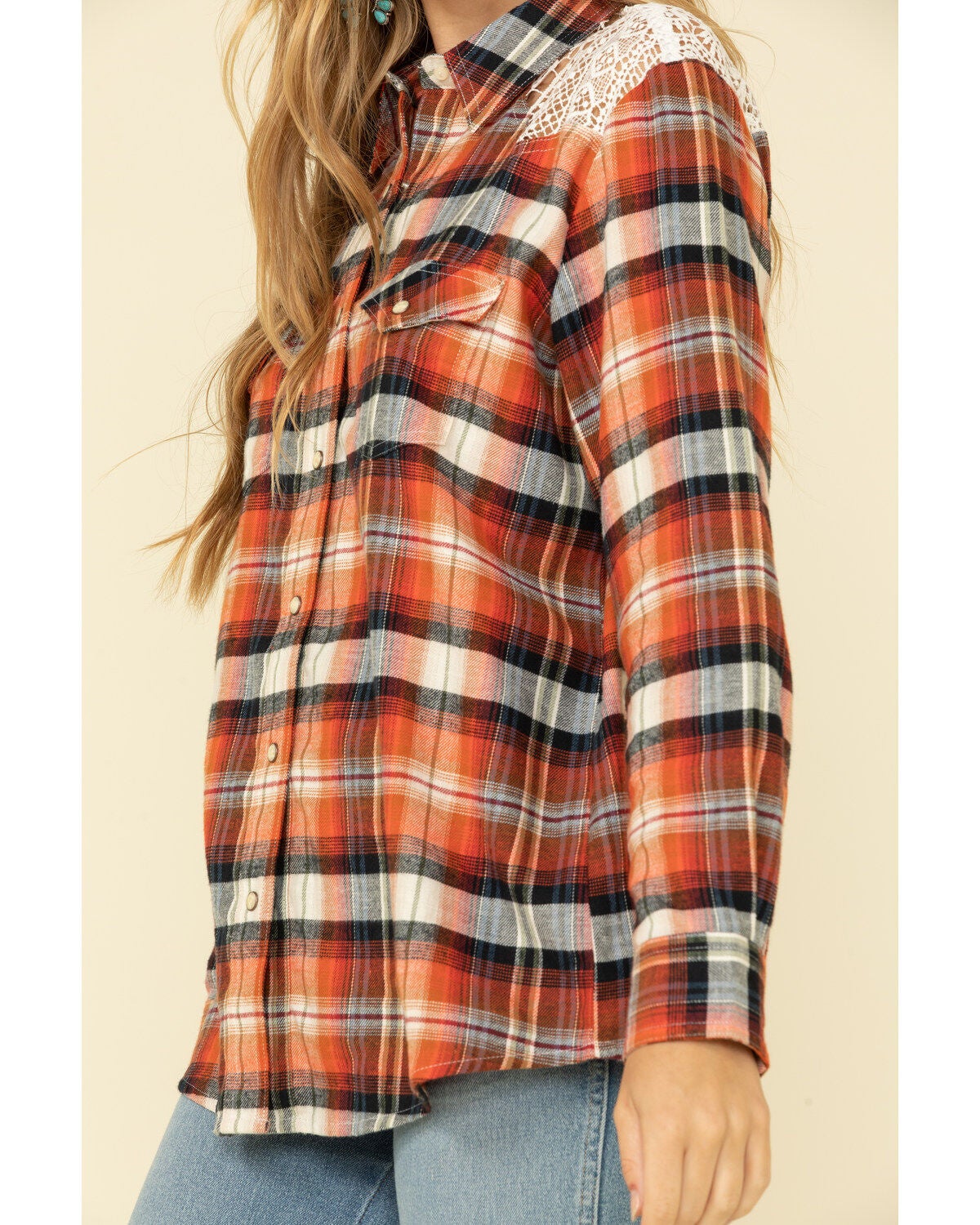orange plaid womens flannel shirt
