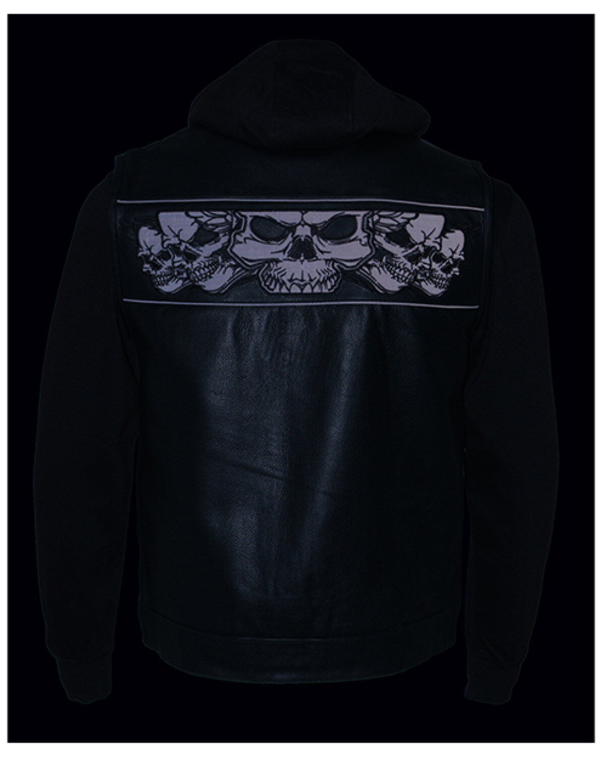 Image #5 - Milwaukee Leather Men's Leather Concealed Carry Vest with Reflective Skulls and Removeable Hoodie - 3X, Black, hi-res