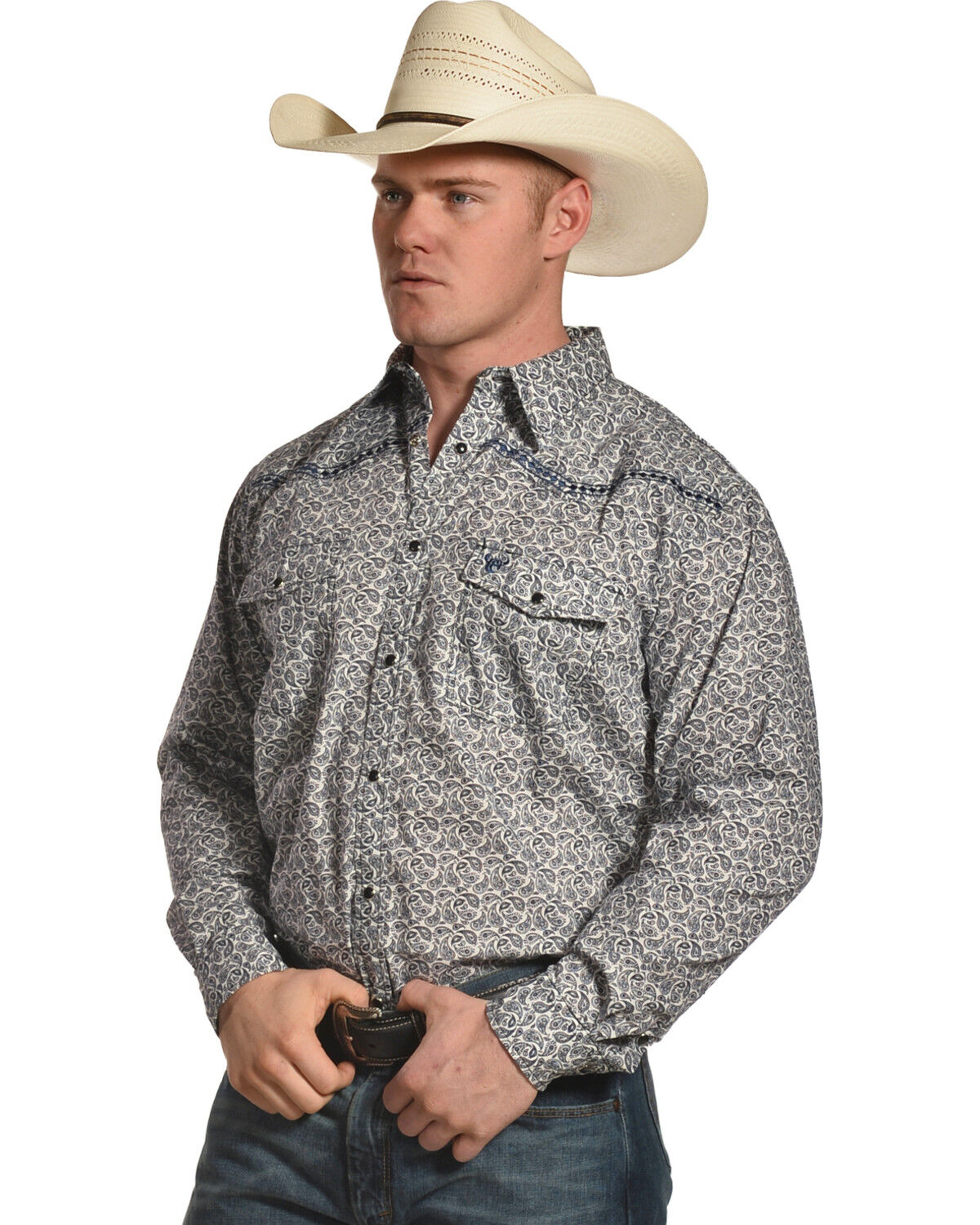 Image #1 - Cowboy Hardware Men's Paisley and Diamond Stitched Long Sleeve Shirt, , hi-res