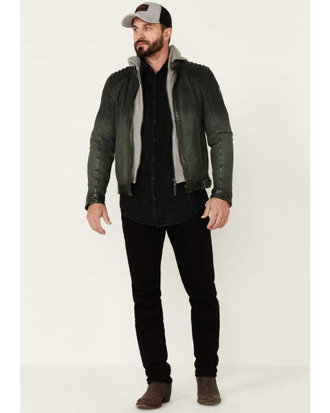 Mauritius Leather Men's Viko Hooded Zip-Front Moto Jacket , Green, hi-res