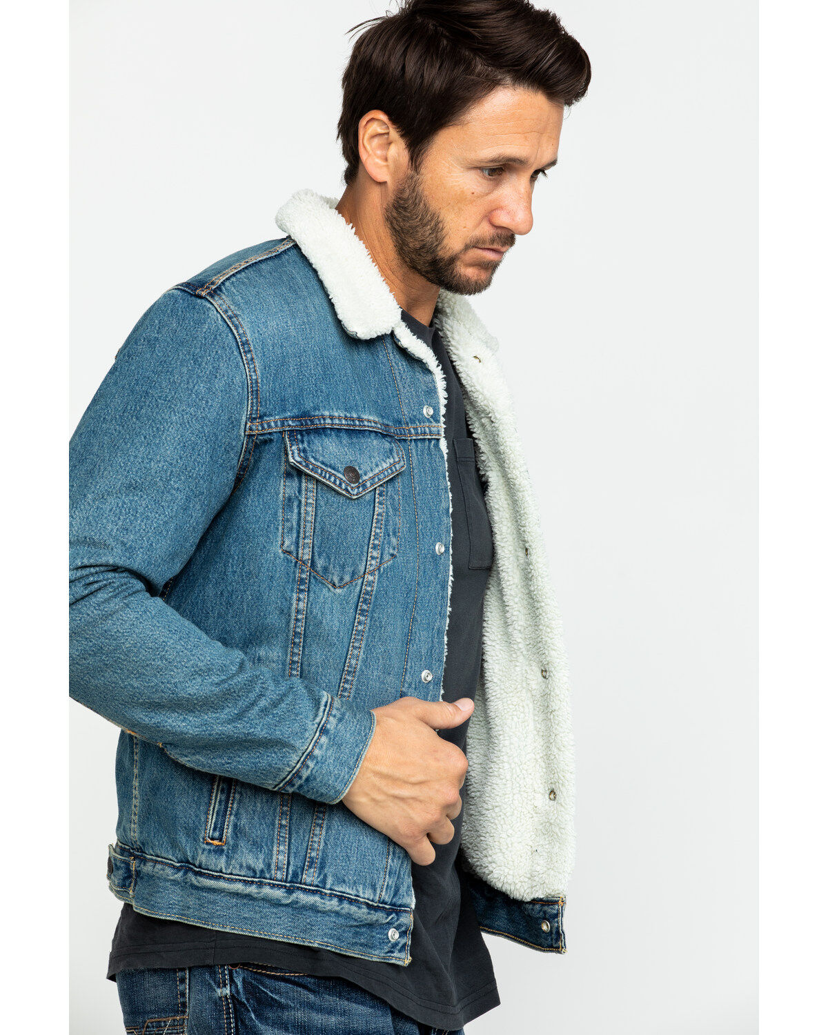 Image #3 - Levi's Men's Juniper Sherpa Lined Trucker Denim Jacket, Blue, hi-res