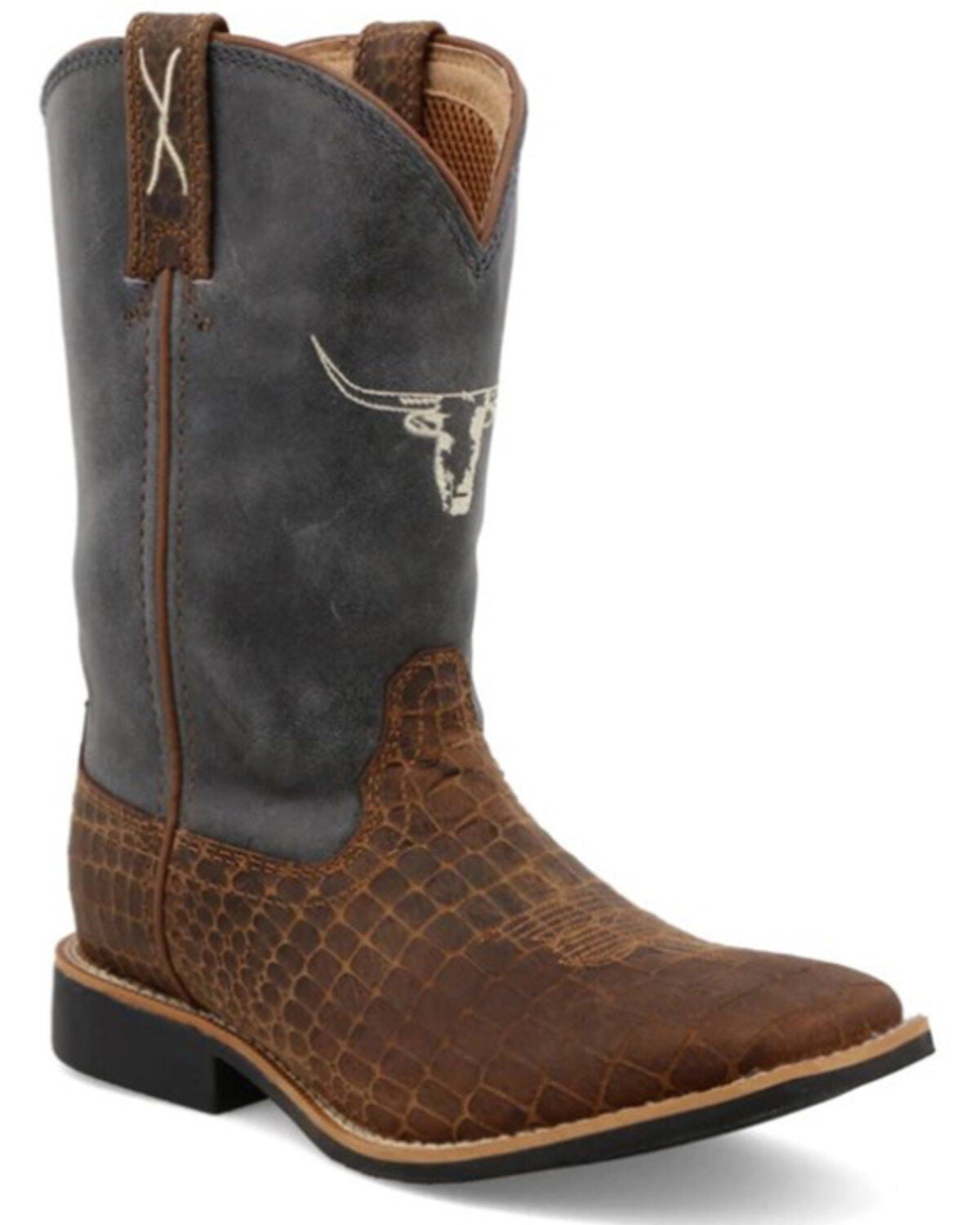 Twisted X Boys' Top Hand Western Boots - Broad Square Toe, Brown/blue, hi-res