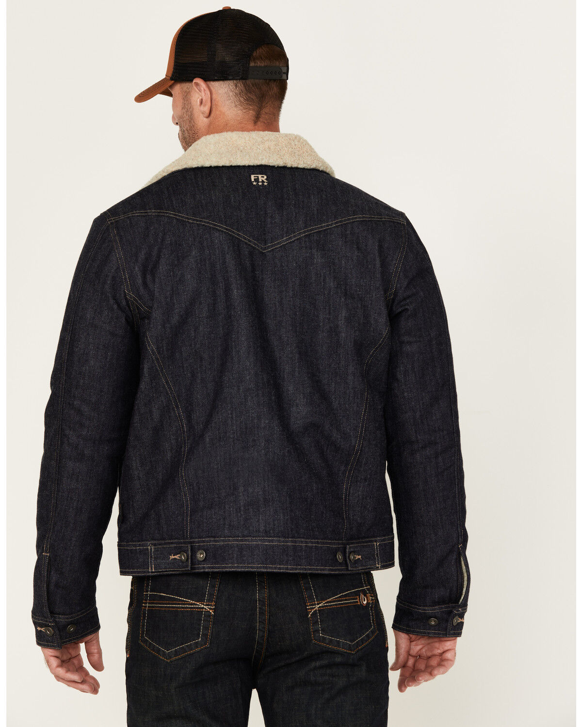 Image #4 - Cody James Men's FR Sherpa Lined Work Denim Jacket, Indigo, hi-res
