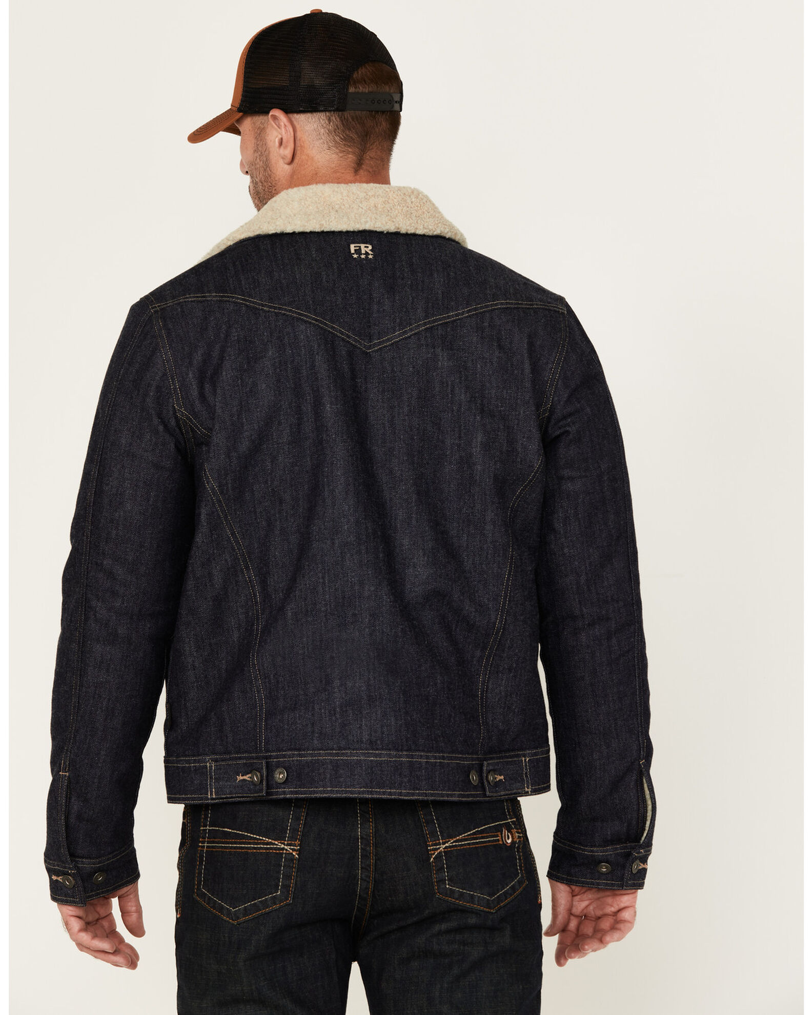 Image #4 - Cody James Men's FR Sherpa Lined Work Denim Jacket, Indigo, hi-res
