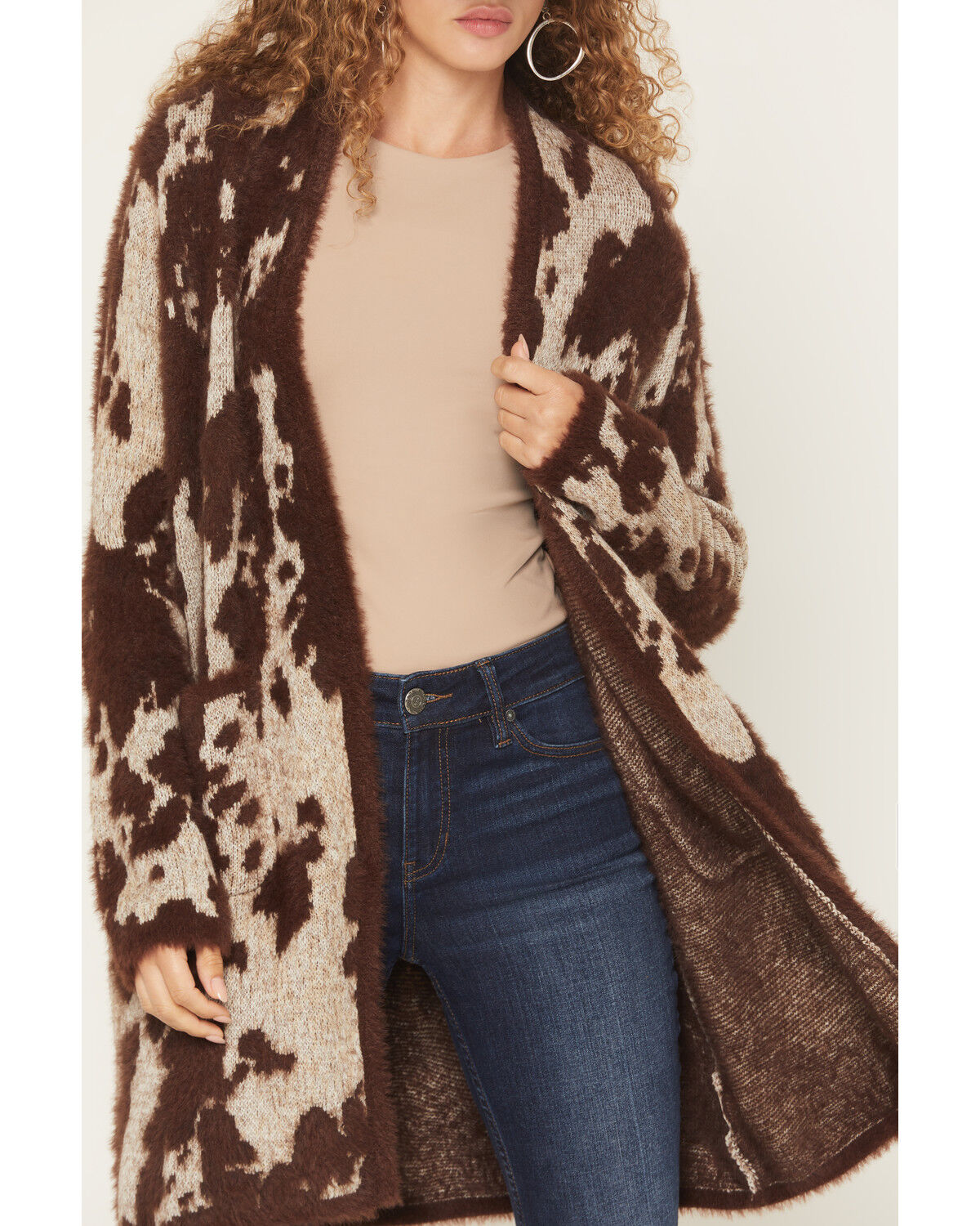 Image #3 - Shyanne Women's Cow Print Eyelash Knit Cardigan, Cream, hi-res