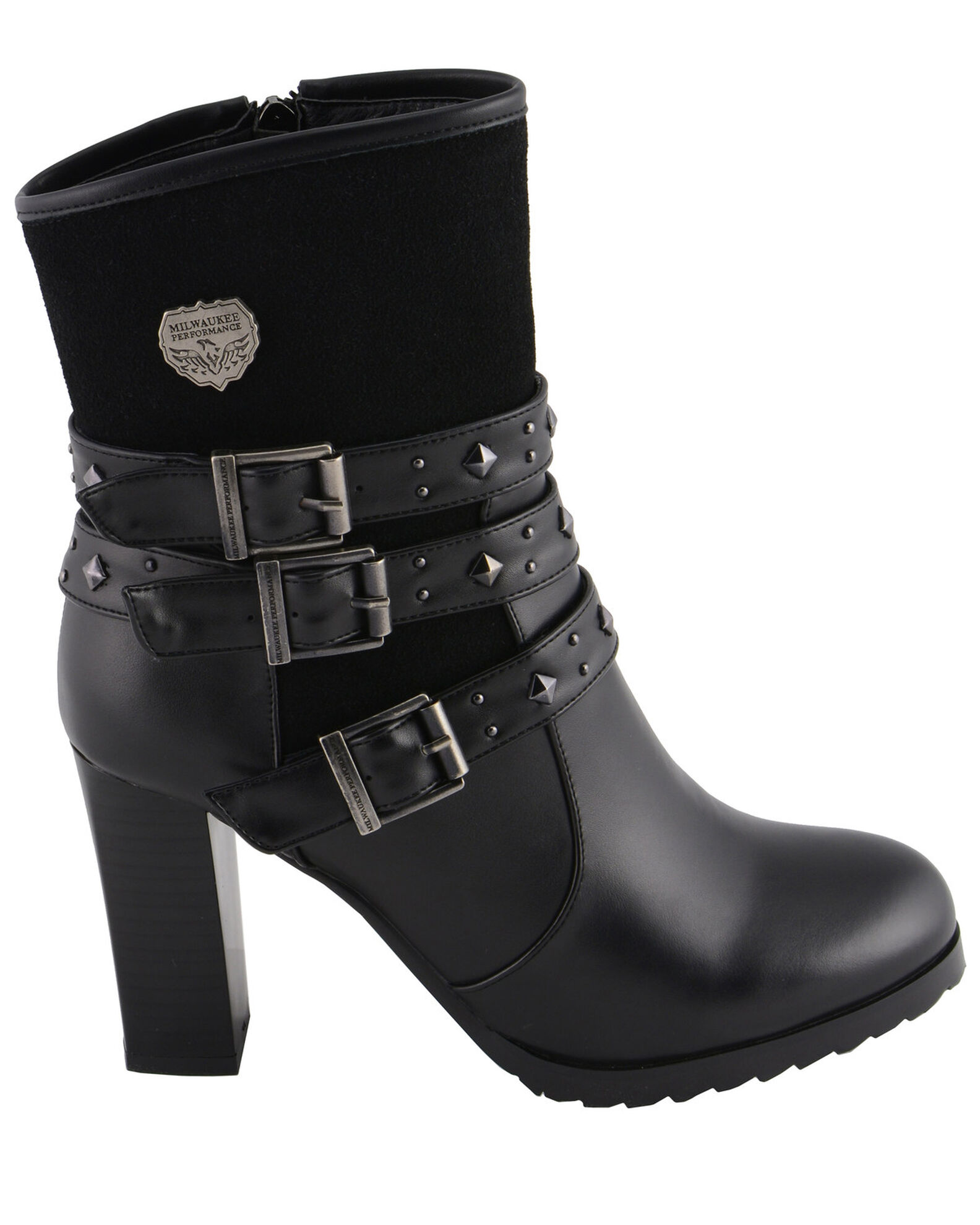 Image #3 - Milwaukee Leather Women's Block Heel Triple Strap Riding Boots - Round Toe, Black, hi-res