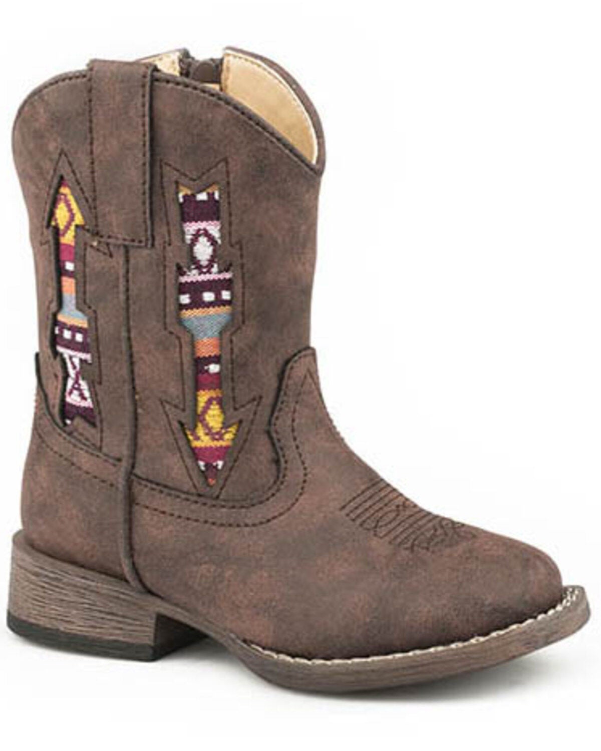 Roper Boys' Southwestern Arrow Western Boots - Square Toe, Brown, hi-res