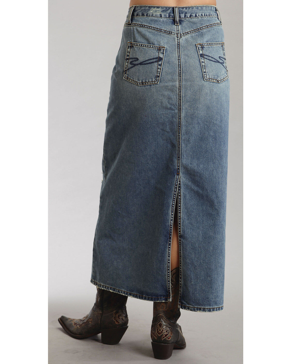 long denim distressed skirt