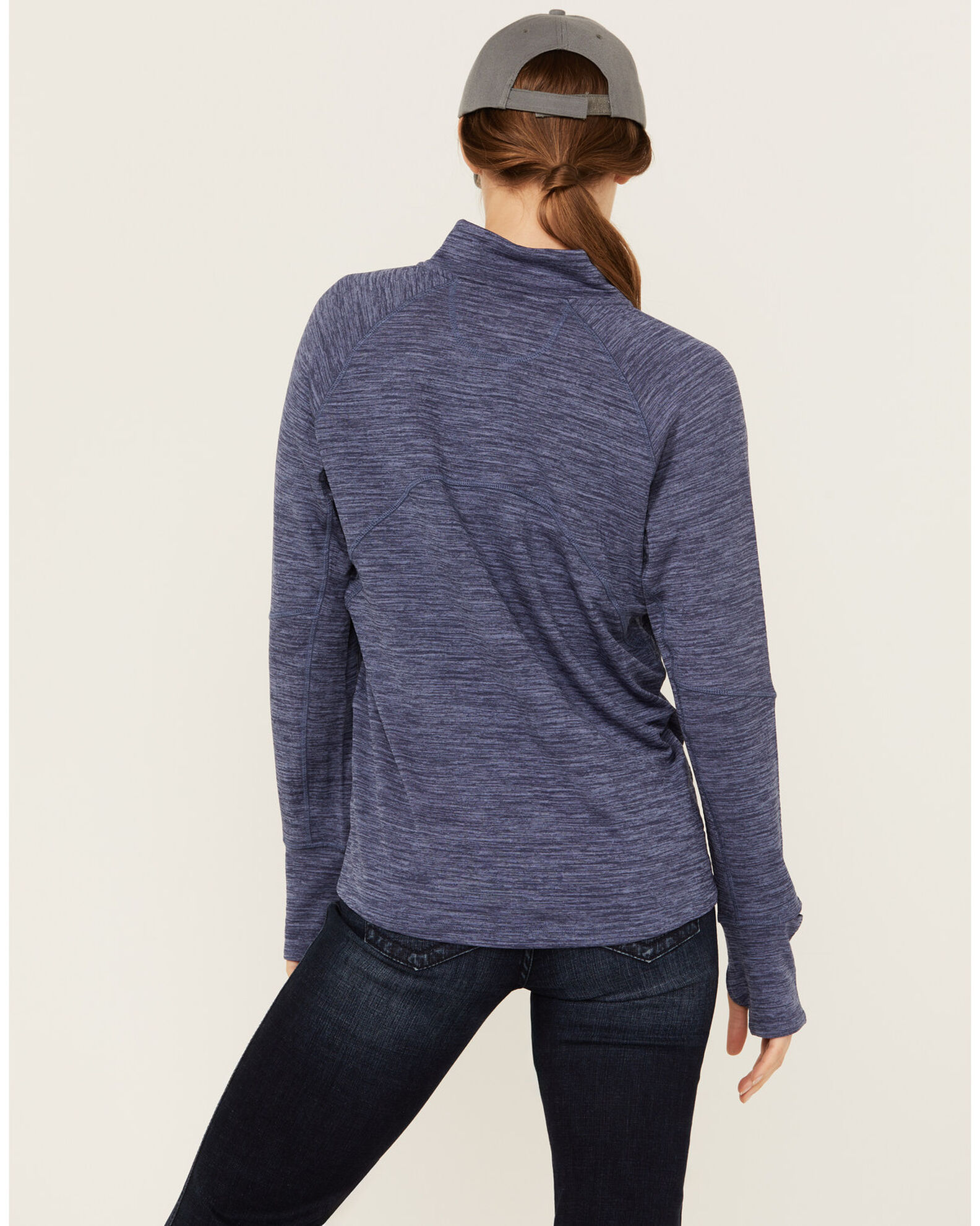 Image #4 - Ariat Women's Rebar Gridwork Baselayer 1/4 Zip T-Shirt, Blue, hi-res