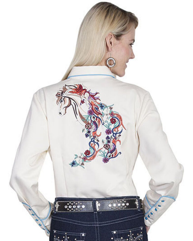 Scully Women's Colorful Horse Embroidered Long Sleeve Shirt Boot Barn