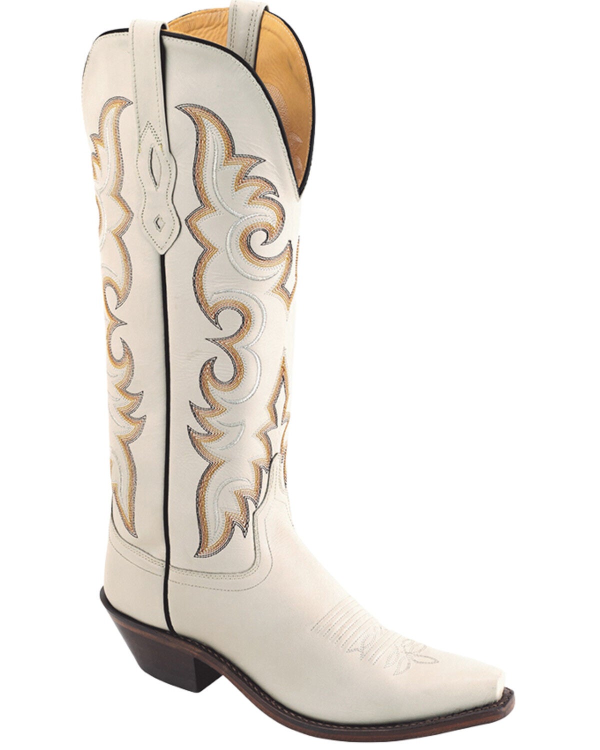 Image #1 - Old West Women's Tall Western Boots - Snip Toe, Cream, hi-res