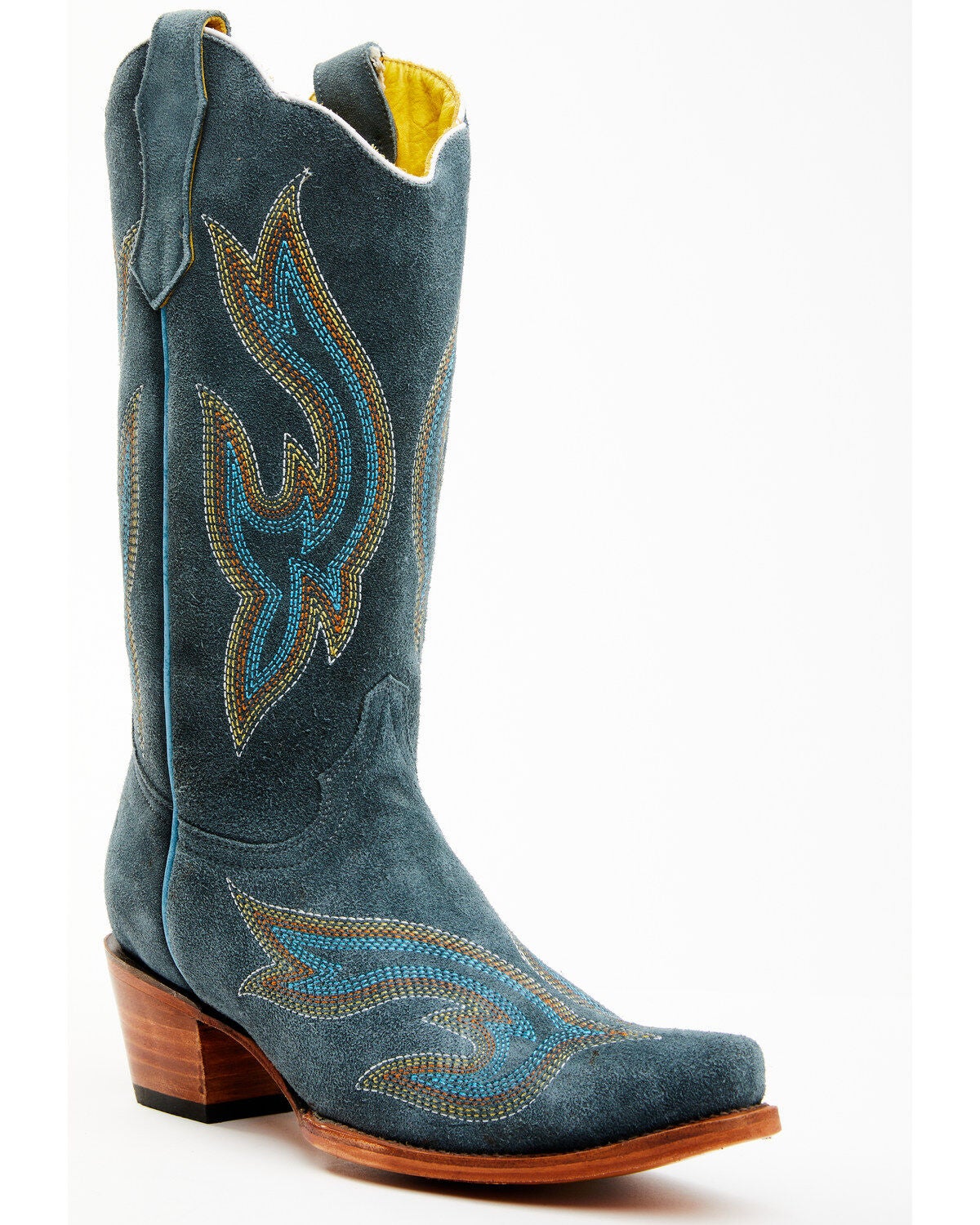 Planet Cowboy Women's Steel My Blues Psychedelic Suede Leather Western Boot - Snip Toe, Blue, hi-res