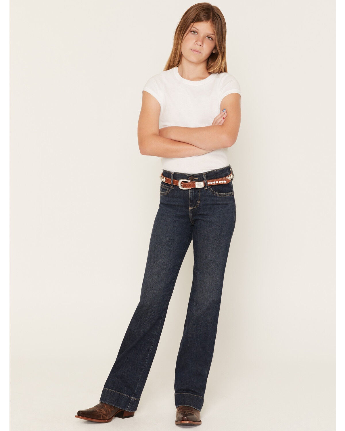 Wrangler Girls' Dark Wash Bespoke Trouser Stretch Denim Jeans, Dark Wash, hi-res