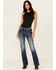 Image #3 - Miss Me Women's Dark Wash Mid Rise Steer Head Pocket 32" Bootcut Stretch Denim Jeans, Dark Wash, hi-res