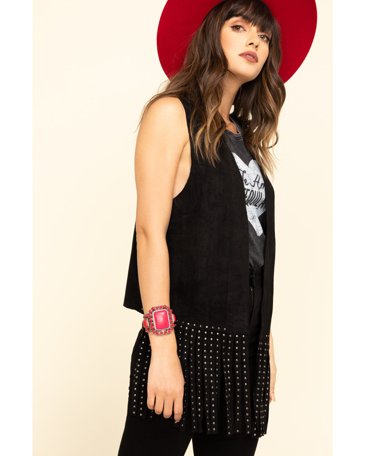 Image #3 - Vocal Women's Studded Fringe Vest, Black, hi-res