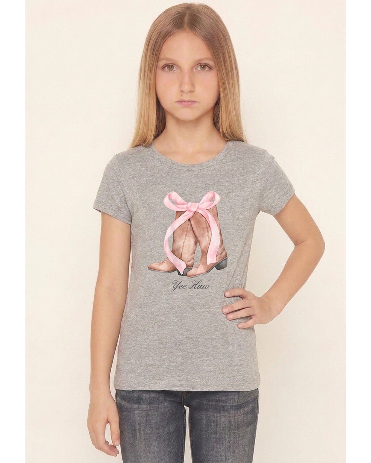 Image #1 - Americana Girls' Yee Haw Boots Bow Short Sleeve Graphic Tee, Multi, hi-res