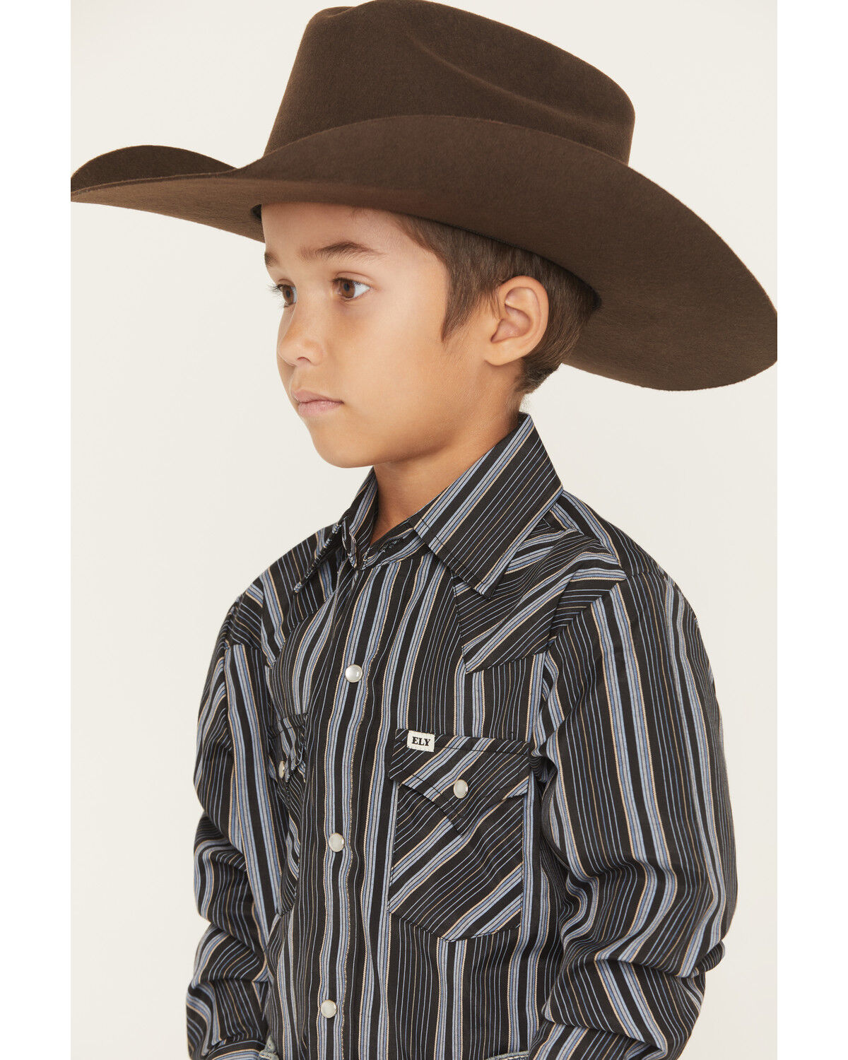 Image #2 - Ely Walker Boys' Striped Long Sleeve Pearl Snap Western Shirt, Black, hi-res