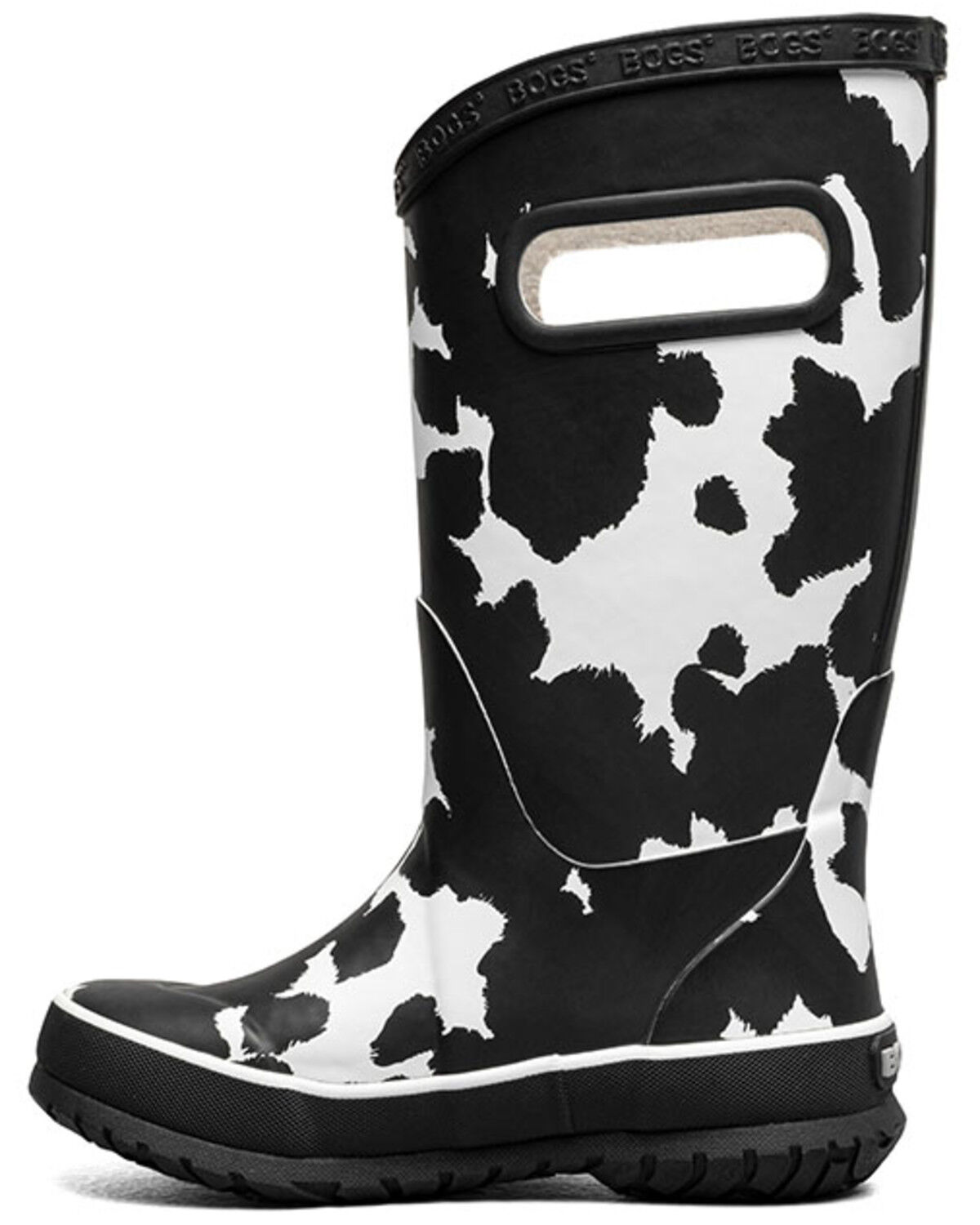Image #3 - Bogs Girls' Cow Print Rain Boots - Round Toe, Black/white, hi-res