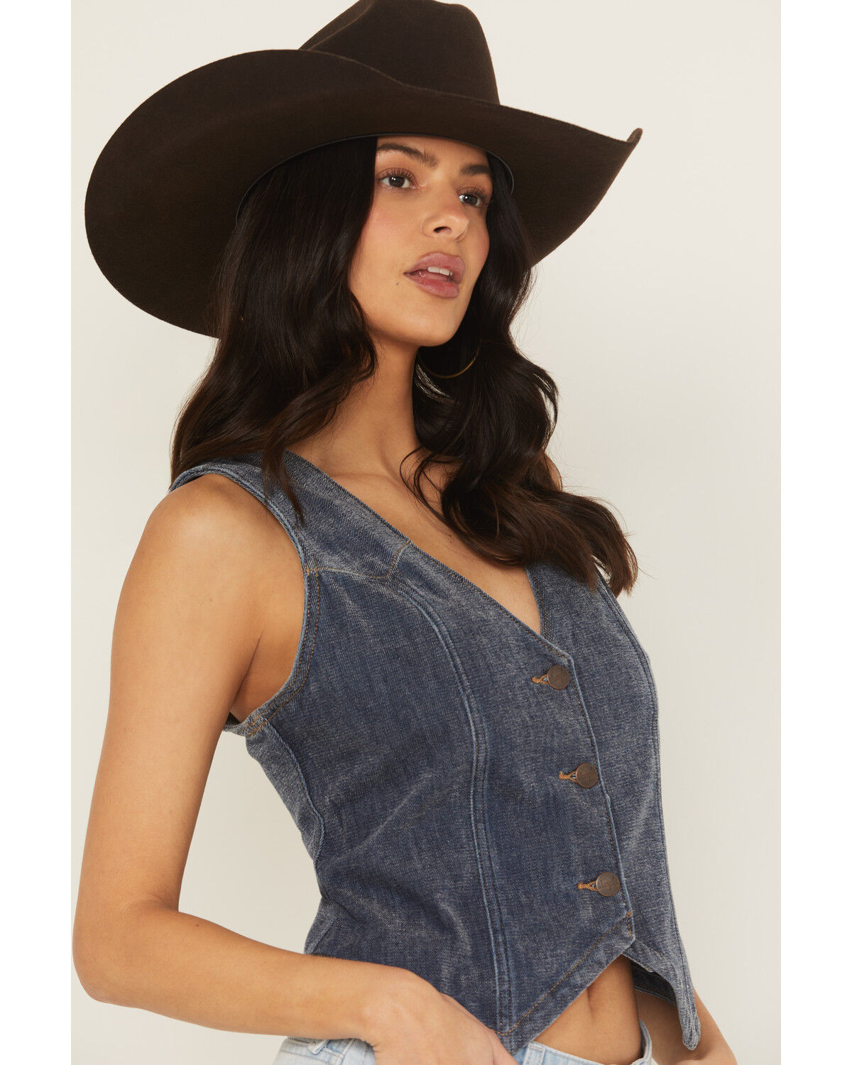 Image #2 - Wrangler Retro Women's Medium Wash Chenille Denim Vest, Blue, hi-res
