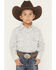 Image #1 - Cowboy Hardware Boys' Geo Print Long Sleeve Pearl Snap Stretch Western Shirt, White, hi-res