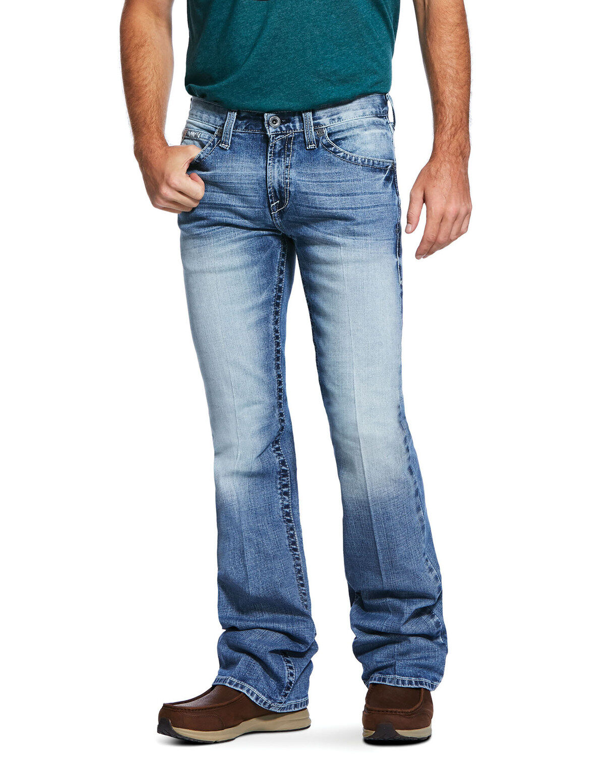 Image #2 - Ariat Men's M7 Rocker Shasta Light Stretch Slim Straight Denim Jeans, Blue, hi-res