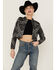 Shyanne Women's Bandana Print Relaxed Cropped Jacket, Black, hi-res