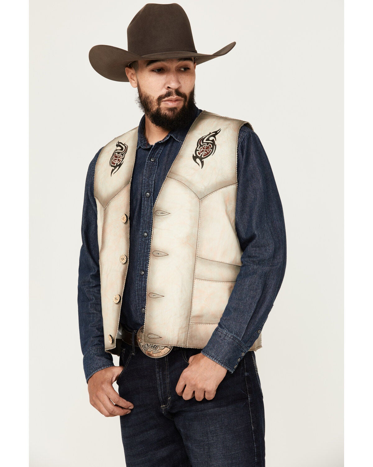 Kobler Leather Men's Eagle Leather Vest, Cream, hi-res