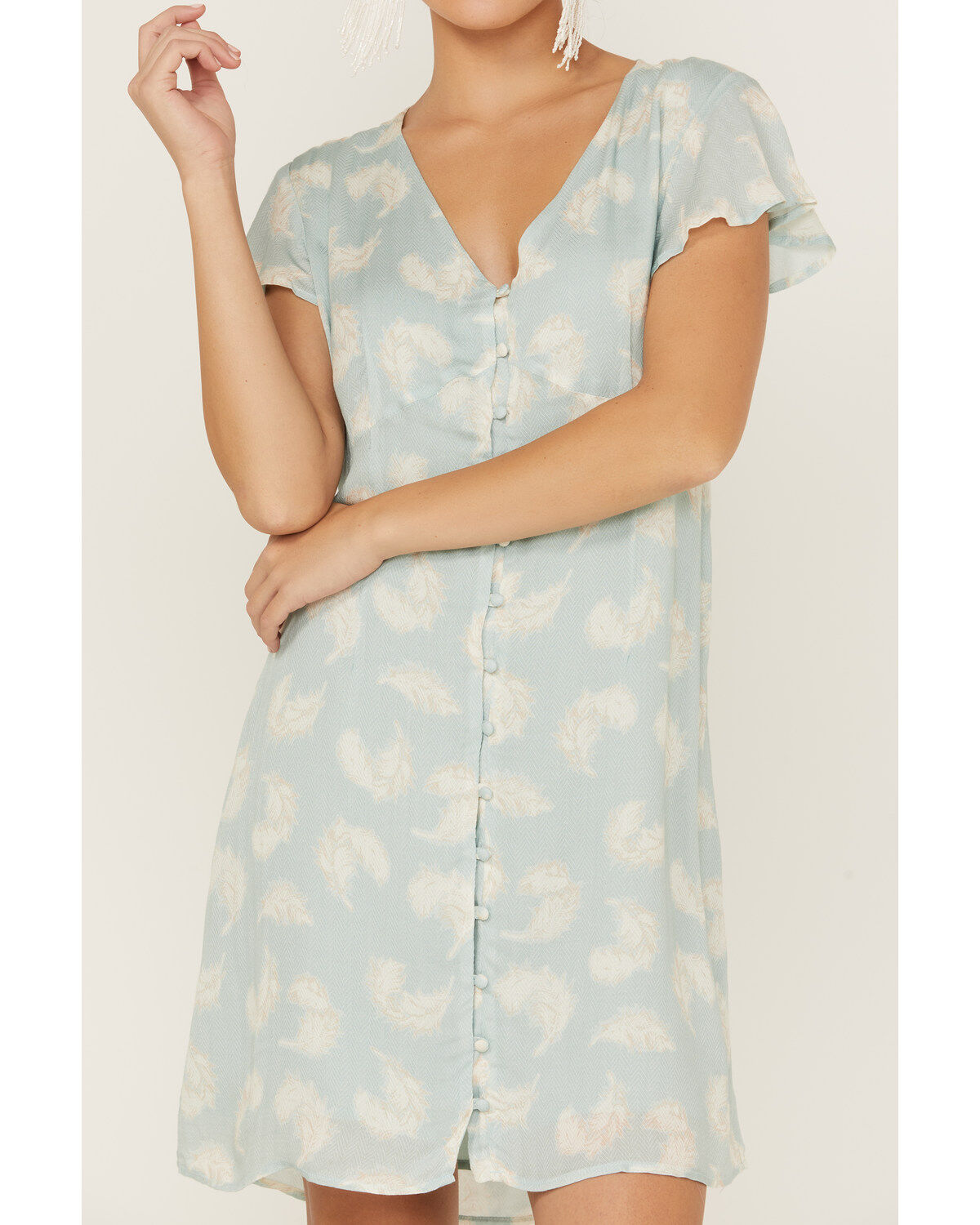 Image #2 - Stetson Women's Feather Print Button-Front Mini Dress, Blue, hi-res