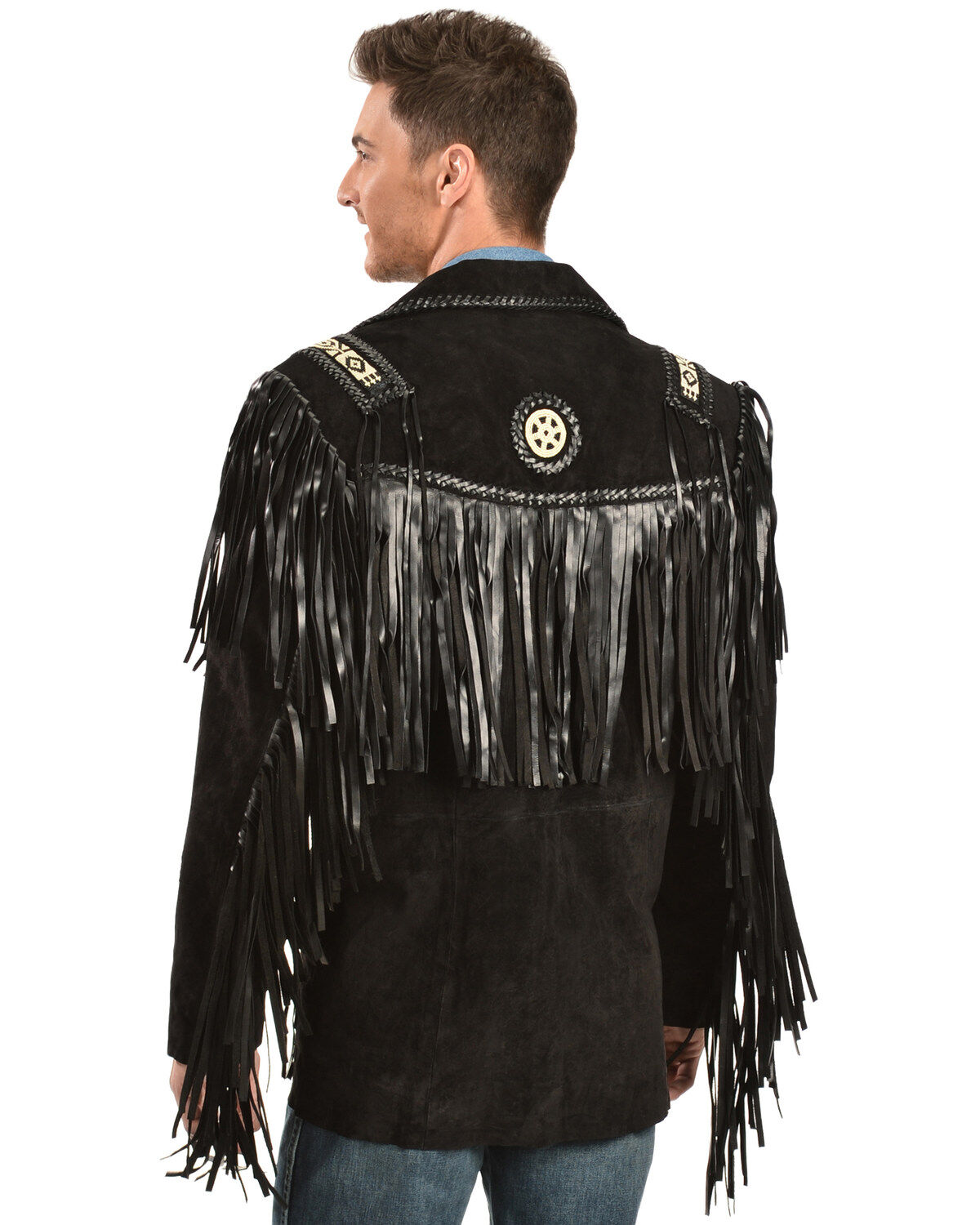 Image #3 - Scully Men's Hand Laced Bead Trim Coat, Black, hi-res
