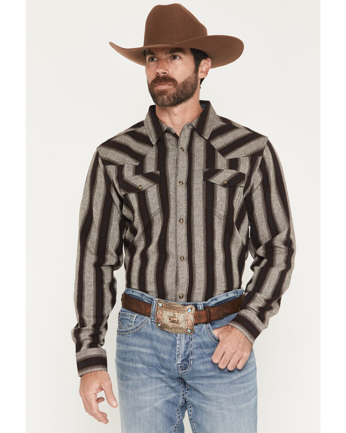 Cody James Men's Deluxe Dobby Stripe Print Long Sleeve Snap Flannel Shirt, Cream, hi-res