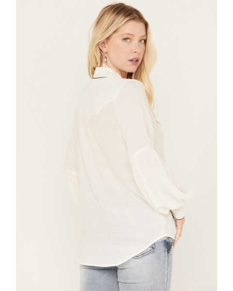 Idyllwind Women's Judson Blanket Stitch Textured Button Down Woven Shirt, White, hi-res