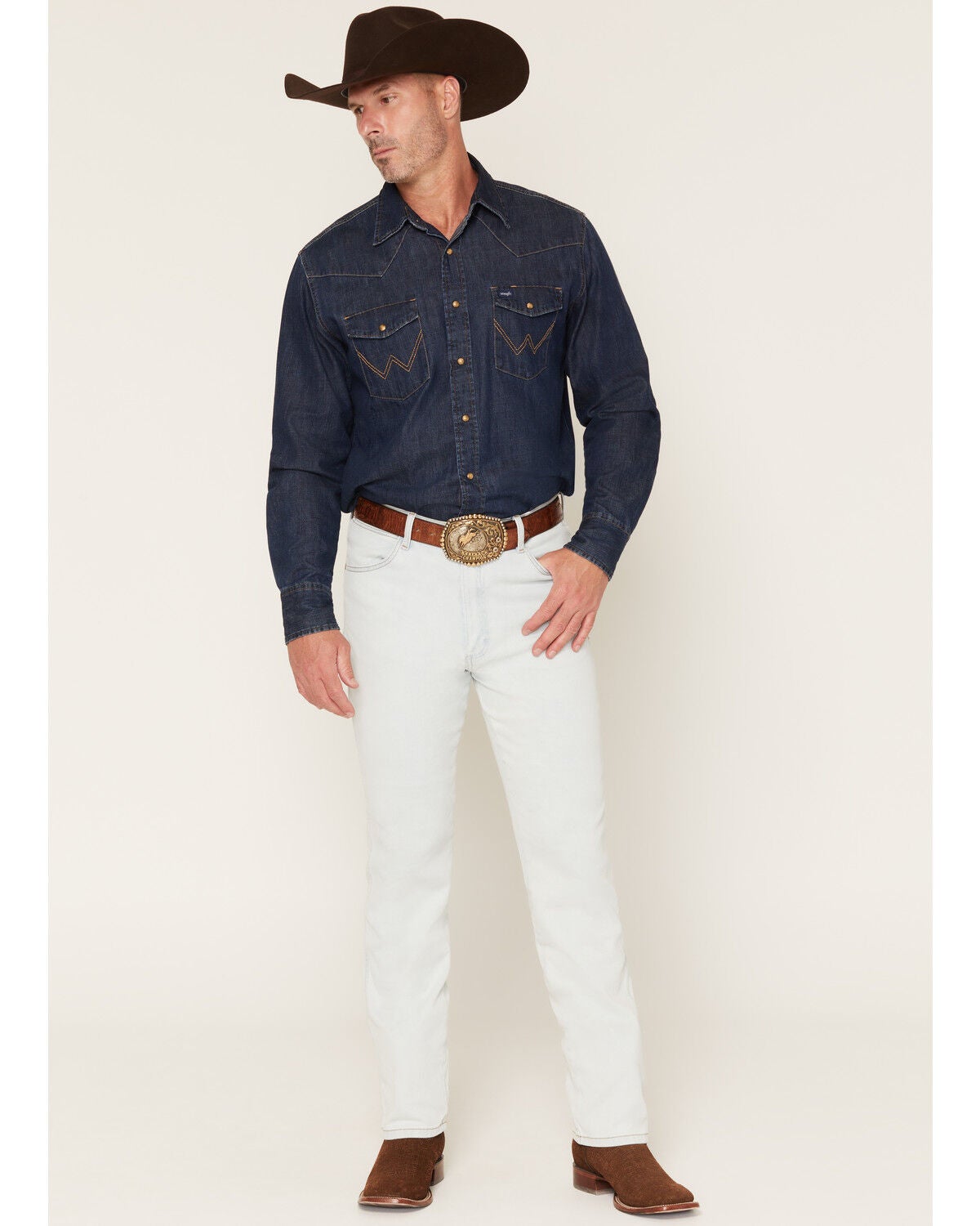 Image #1 - Wrangler Men's 936 Toughlite Light Wash Cowboy Cut Slim Straight Stretch Denim Jeans, Light Wash, hi-res