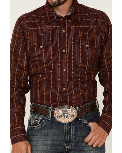 Stetson Men's Brown Southwestern Stripe Long Sleeve Snap Western Shirt , Brown, hi-res