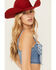 Image #2 - Vibrant Denim Women's Medium Wash Butterfly Denim Cropped Top, Medium Wash, hi-res