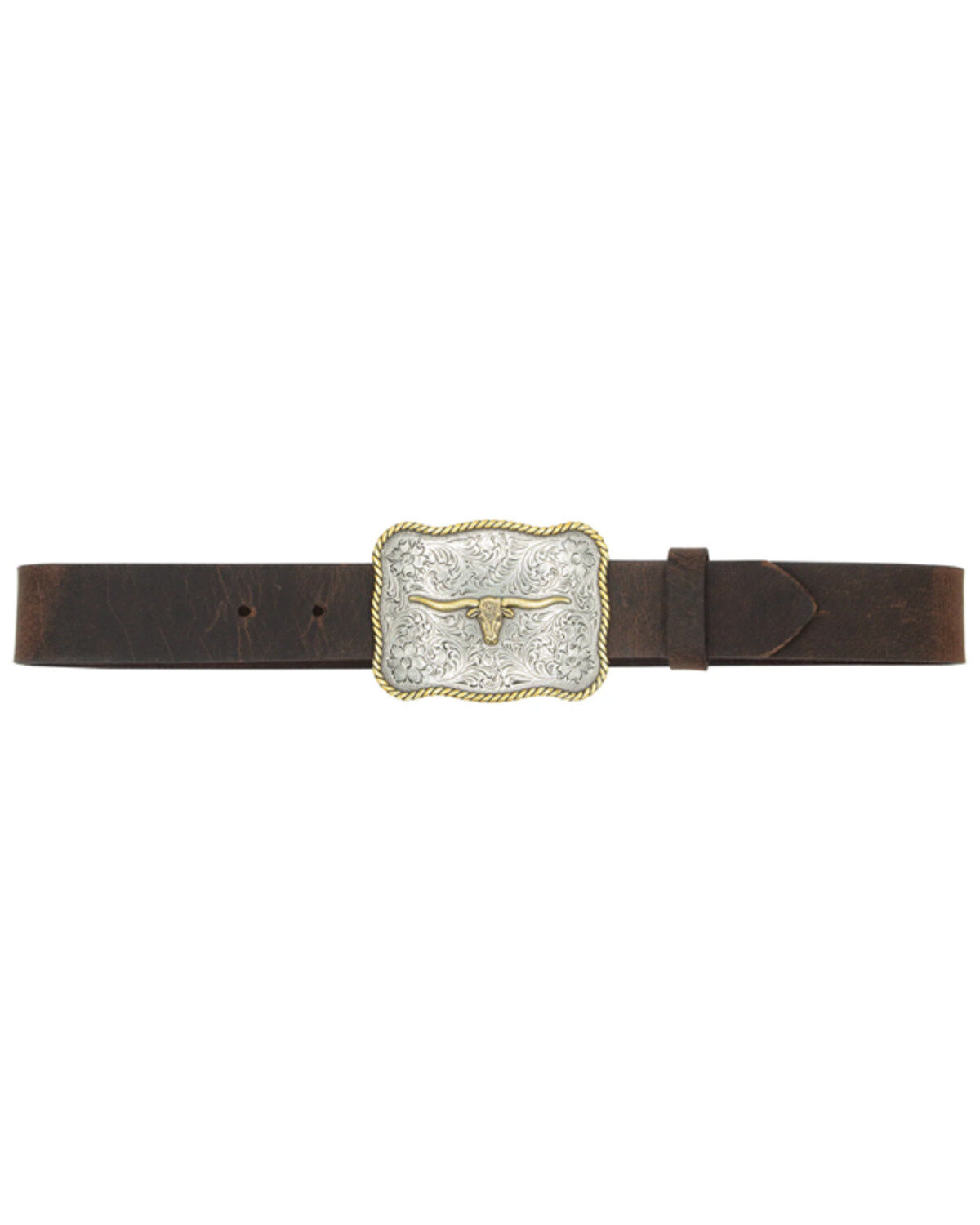 Image #2 - Cody James Boys' Scalloped Longhorn Buckle Belt, Brown, hi-res