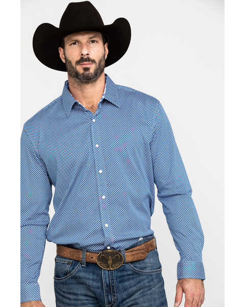 Image #1 - Scully Signature Soft Series Men's Geo Print Long Sleeve Western Shirt , Blue, hi-res