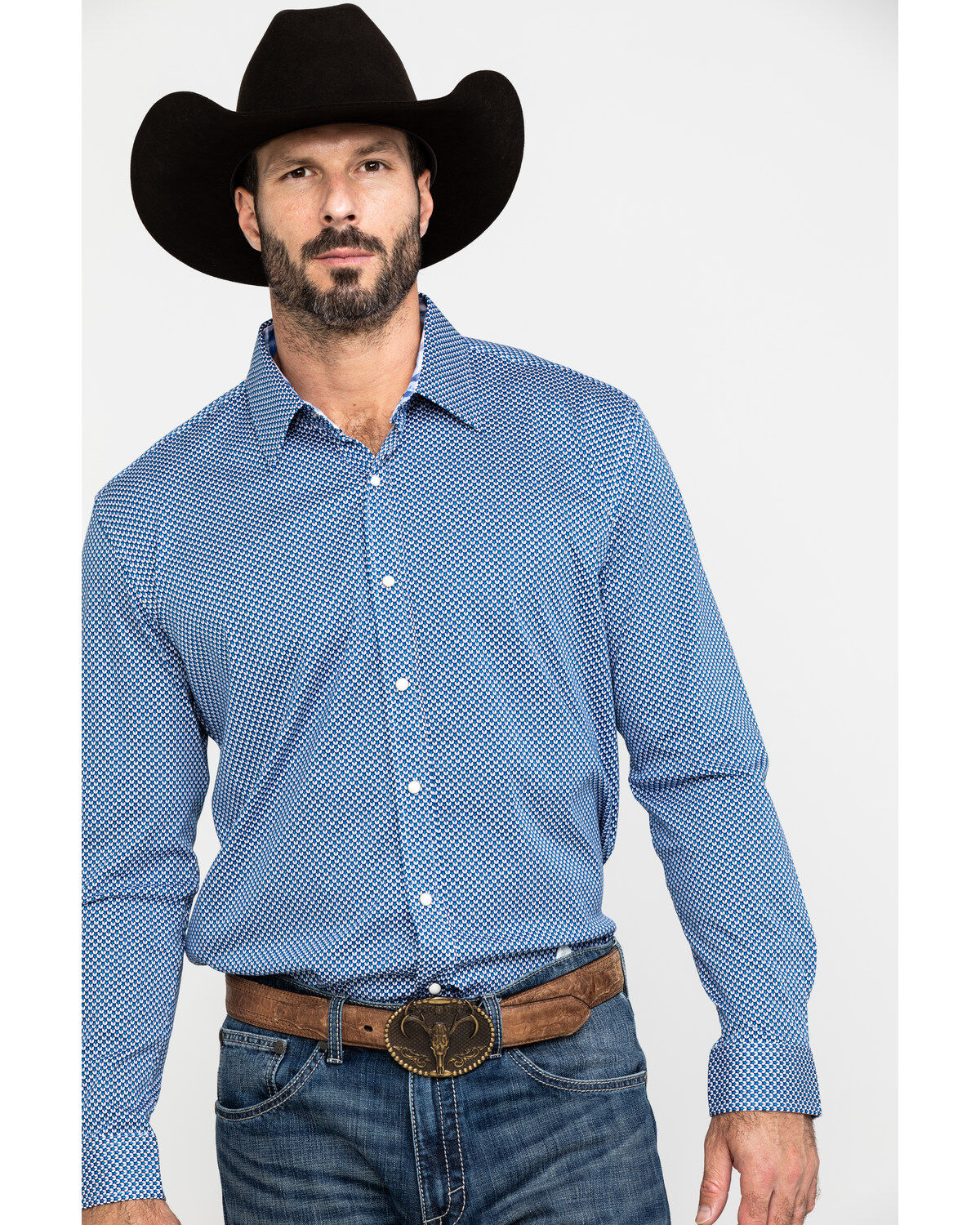 Image #1 - Scully Signature Soft Series Men's Geo Print Long Sleeve Western Shirt, Blue, hi-res