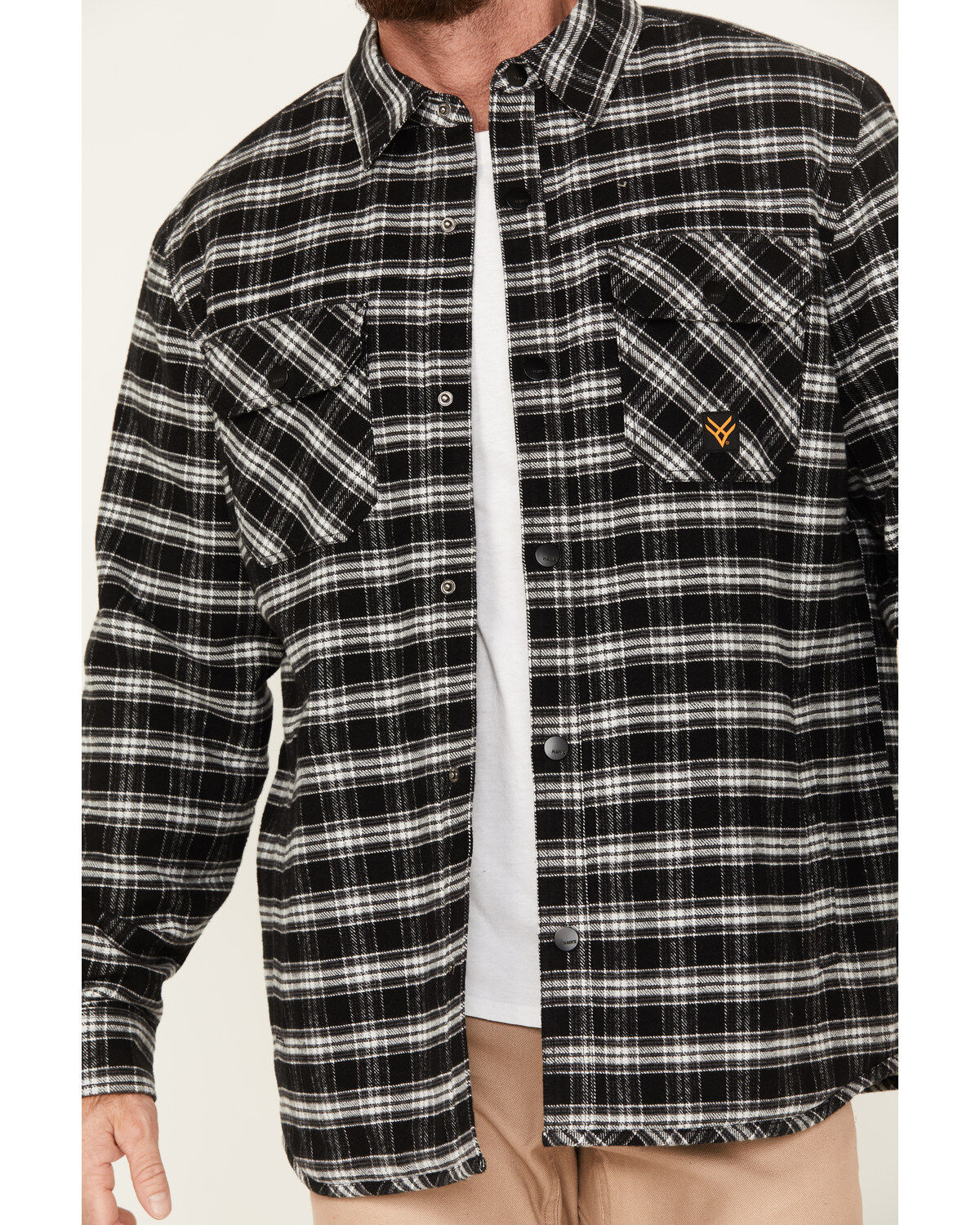 Image #3 - Hawx Men's Sherpa Lined Plaid Print Snap Flannel Work Jacket, Black, hi-res