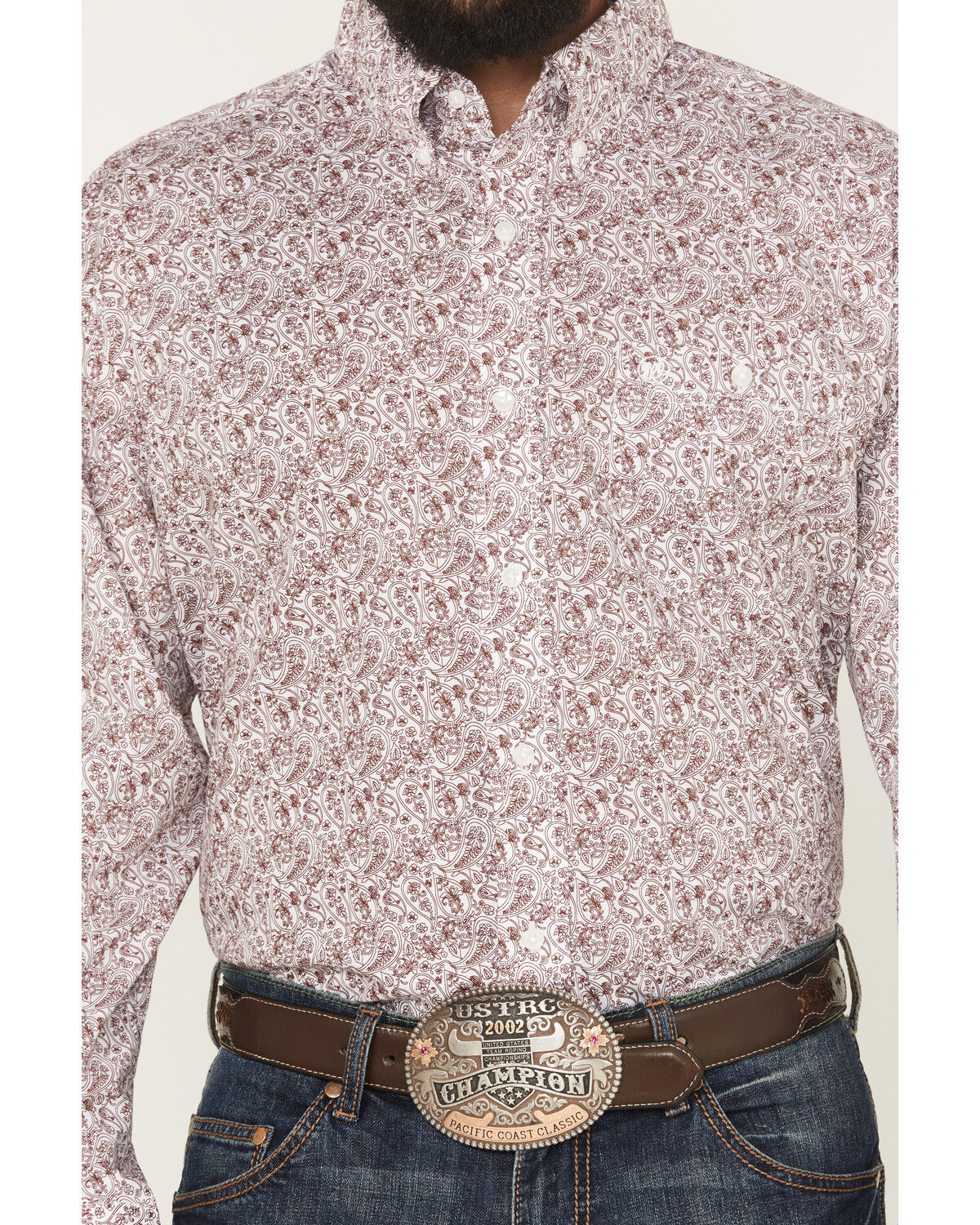 Image #3 - Wrangler Men's Paisley Print Long Sleeve Button-Down Stretch Western Shirt, Burgundy, hi-res