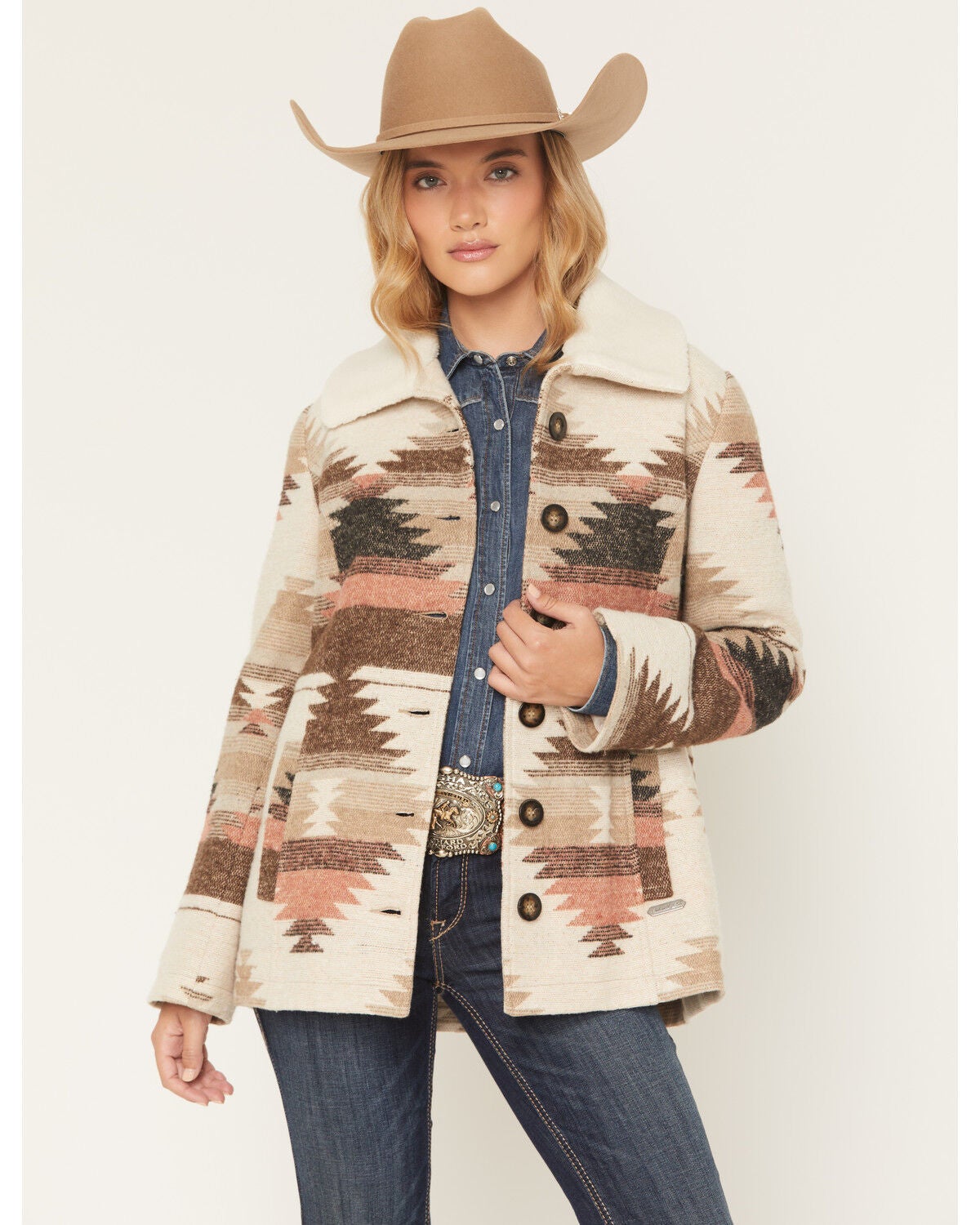 Panhandle Slim Women's Southwestern Print Button-Down Coat, Brown, hi-res