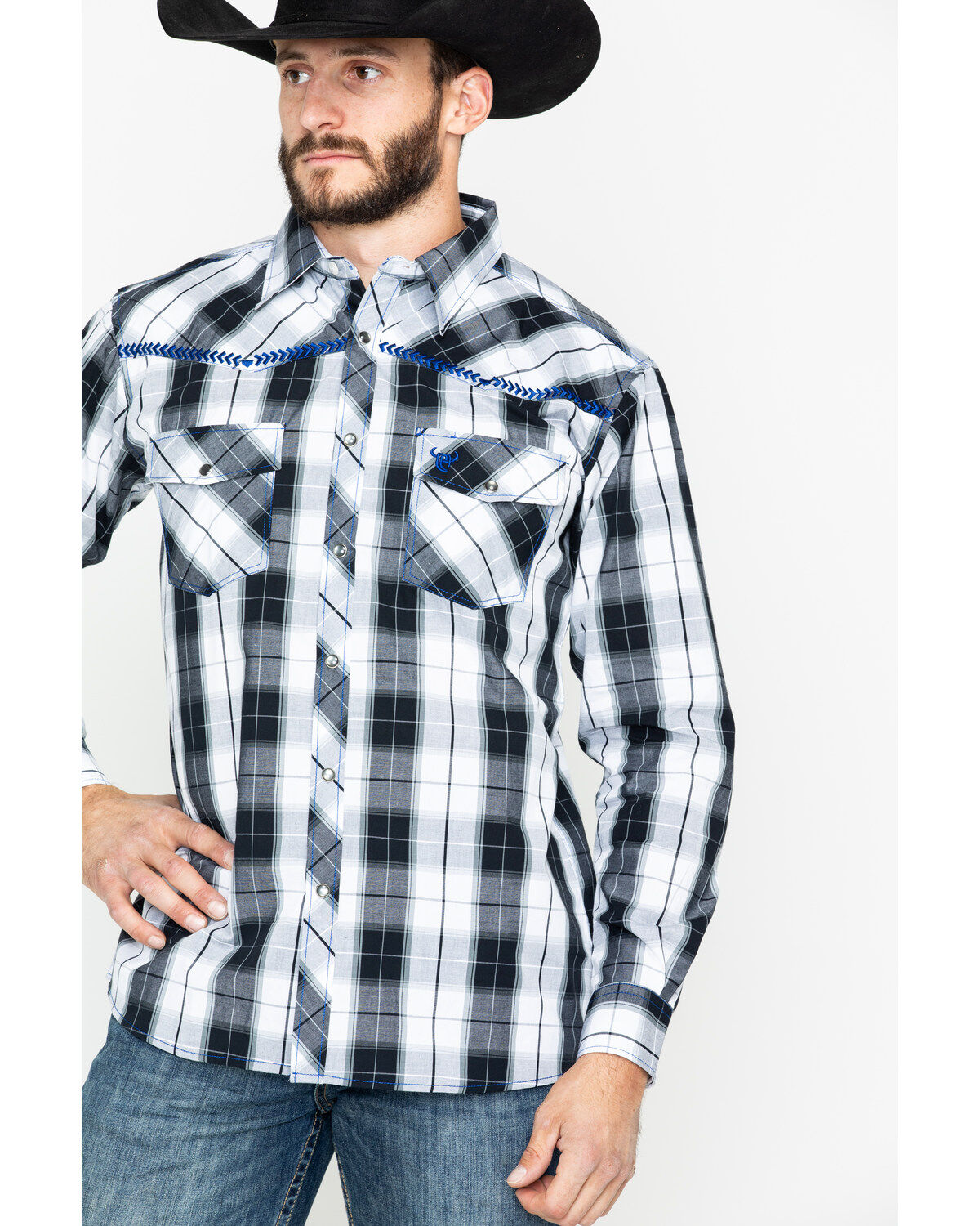 Image #5 - Cowboy Hardware Men's Block Plaid Print Long Sleeve Snap Western Shirt, , hi-res