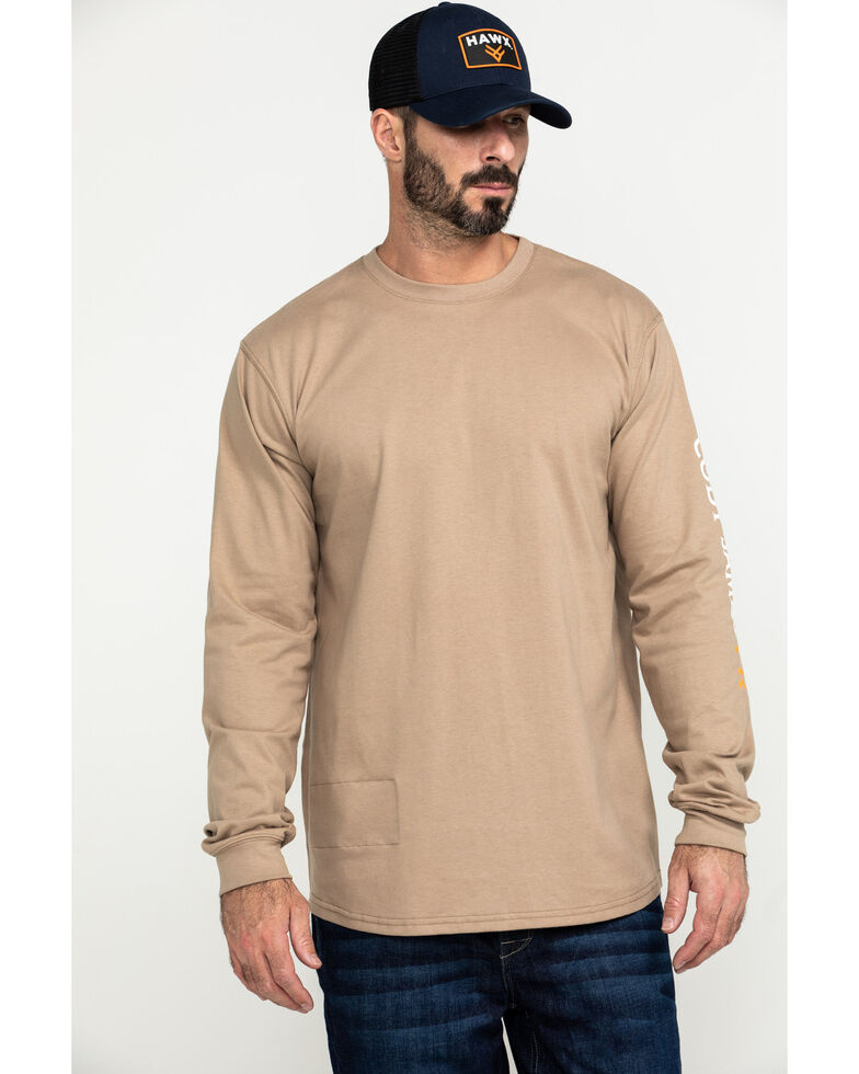 Cody James Men's FR Logo Long Sleeve Work Shirt , Beige/khaki, hi-res