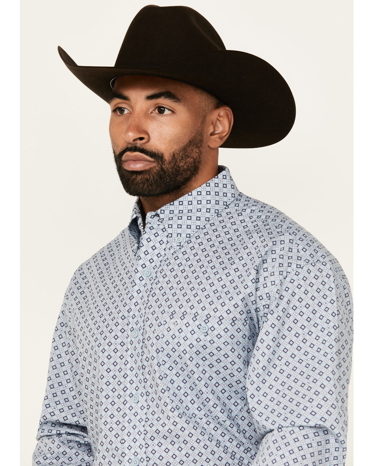 George Strait by Wrangler Men's Geo Print Long Sleeve Button-Down Stretch Western Shirt
