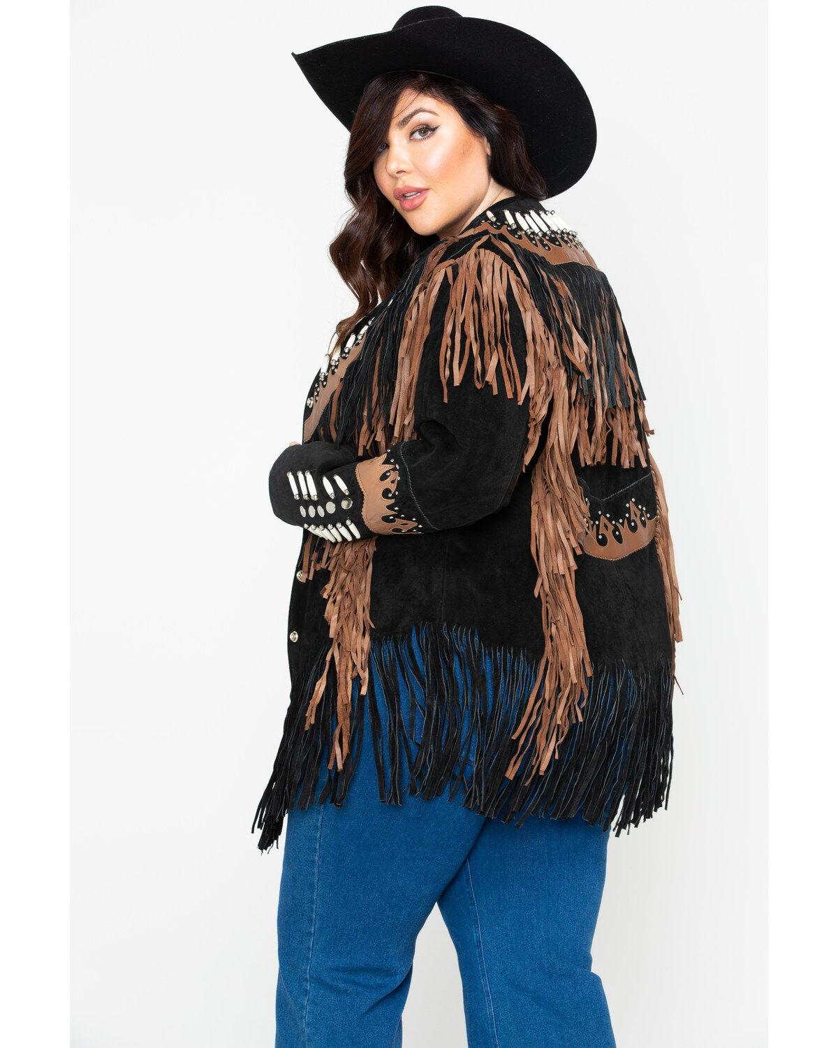 Image #2 - Liberty Wear Black Fringe Leather Jacket - Plus, , hi-res