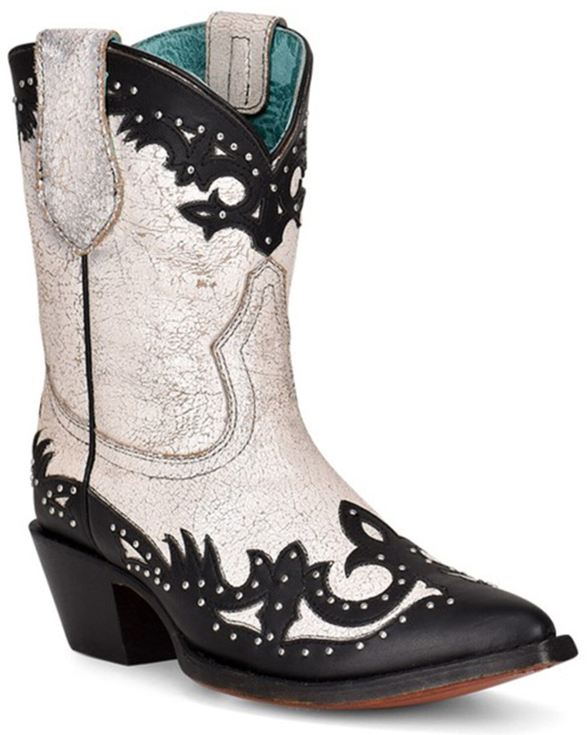 Image #1 - Corral Women's Black Overlay & Studs Western Boots - Round Toe, Black/white, hi-res