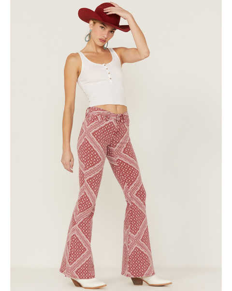 Image #3 - Shyanne Women's Red Bandana Print Flare Jeans, Red, hi-res