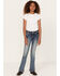 Grace in LA Girls' Floral Embroidered Bootcut Jeans, Blue, hi-res